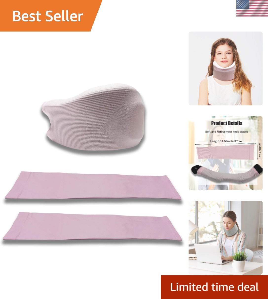 Machine-Washable Pink Neck Brace Covers – 2 Soft & Comfortable Cervical Sleeves