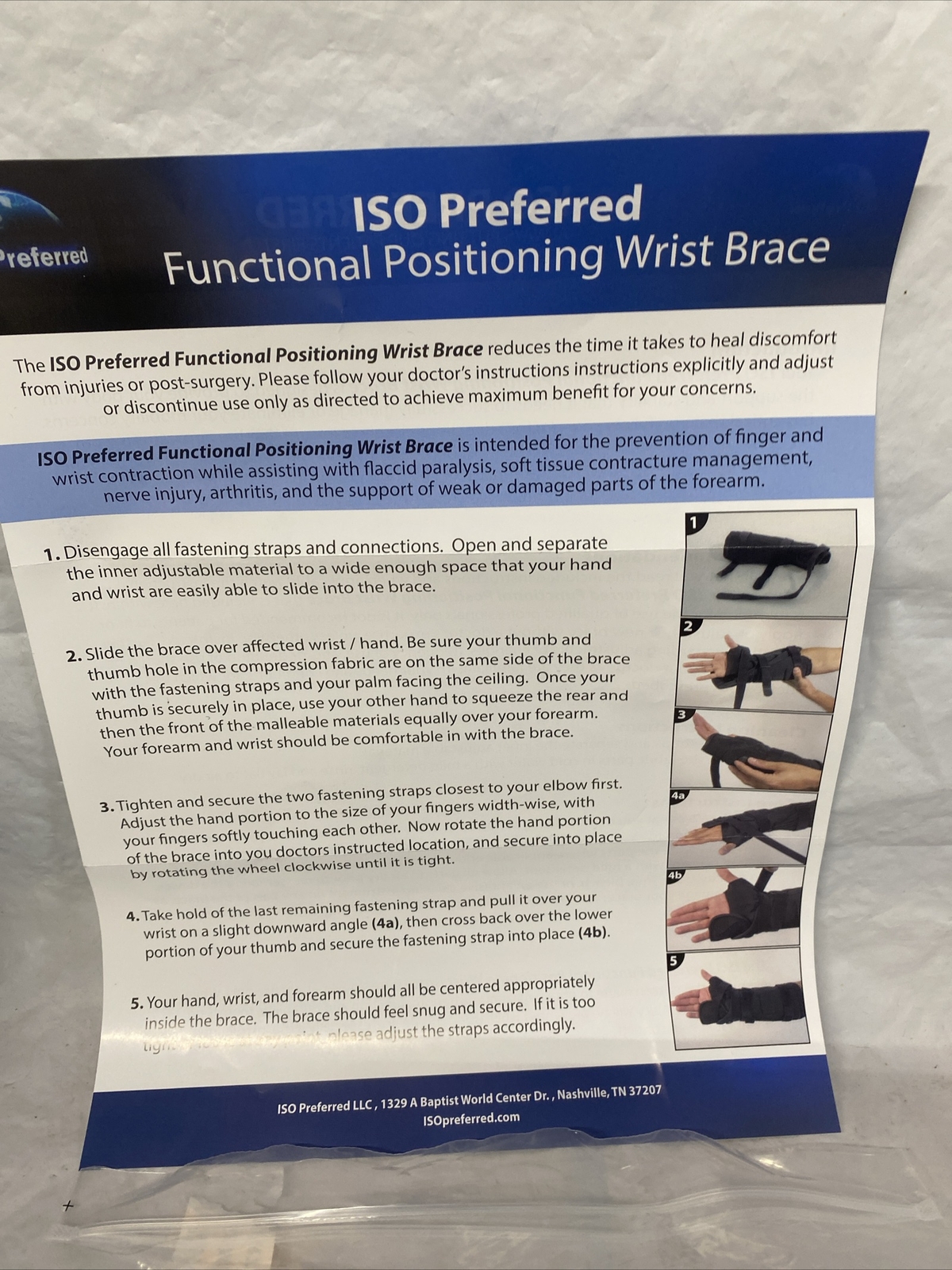 ISO Preferred wrist brace R/L/ black W/instructions NEW