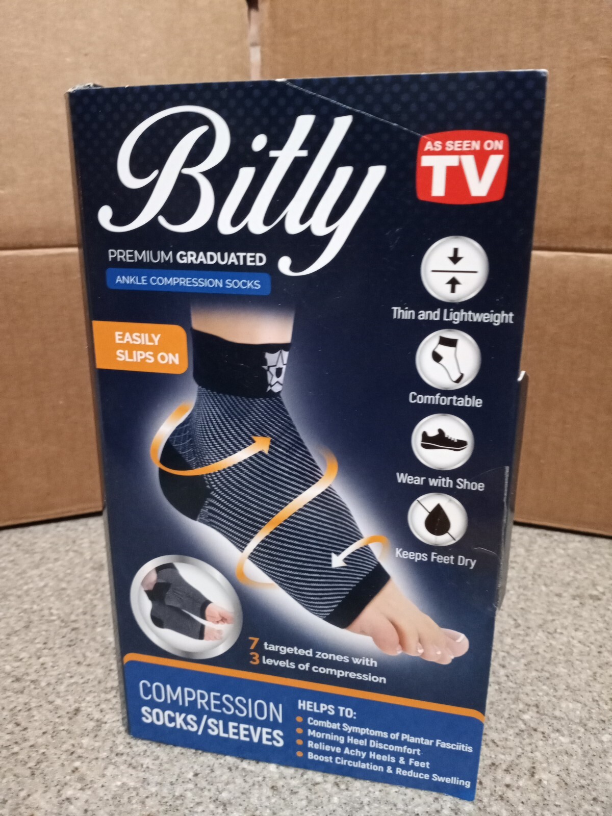 Bitly Gray Plantar Fasciitis Ankle Compression Socks-Large Premium Graduated-NIB