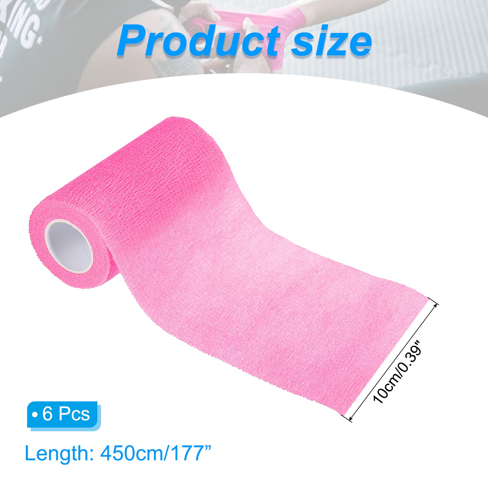 4″ x 177″ 6 Pcs Self Adhesive Bandage Wrap Elastic Self Tape Bright Pink