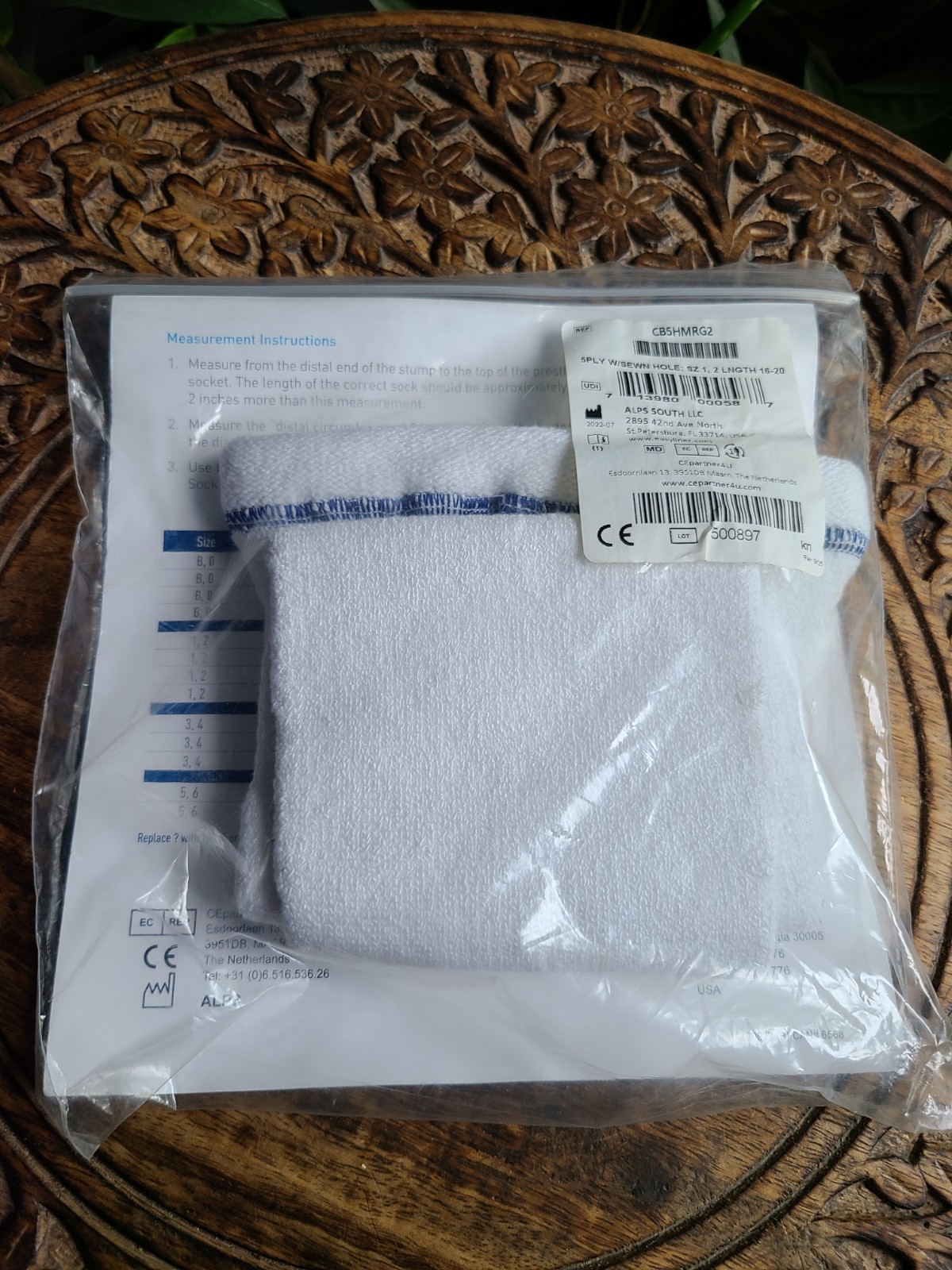 Cool Blue 5 Ply Prosthetic Sock Distal Hole Size 1-2 16-20″ USA Made New