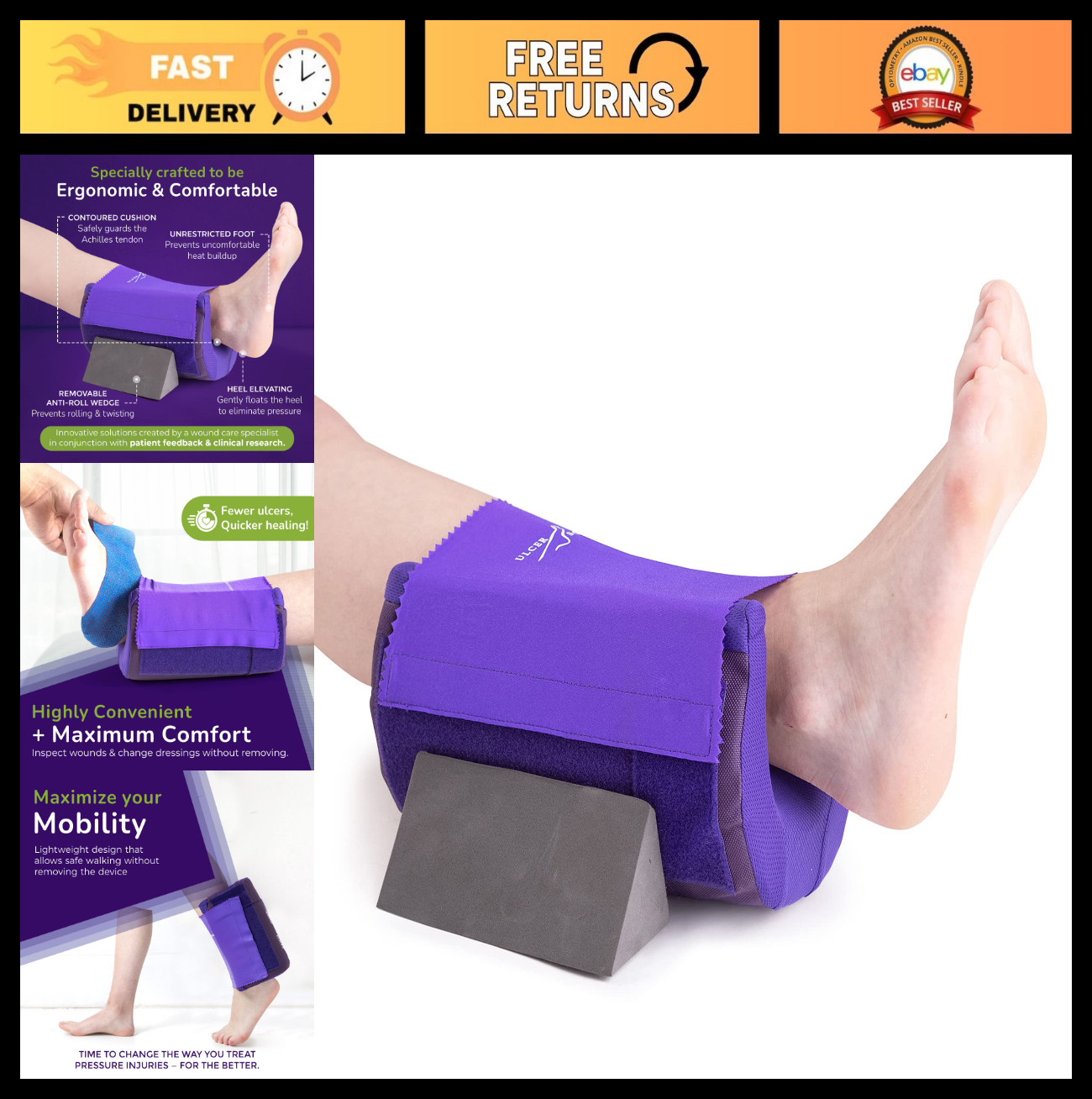Heel Protector for Pressure Ulcers – Breathable Offloading Cushion, No-Strap Boo
