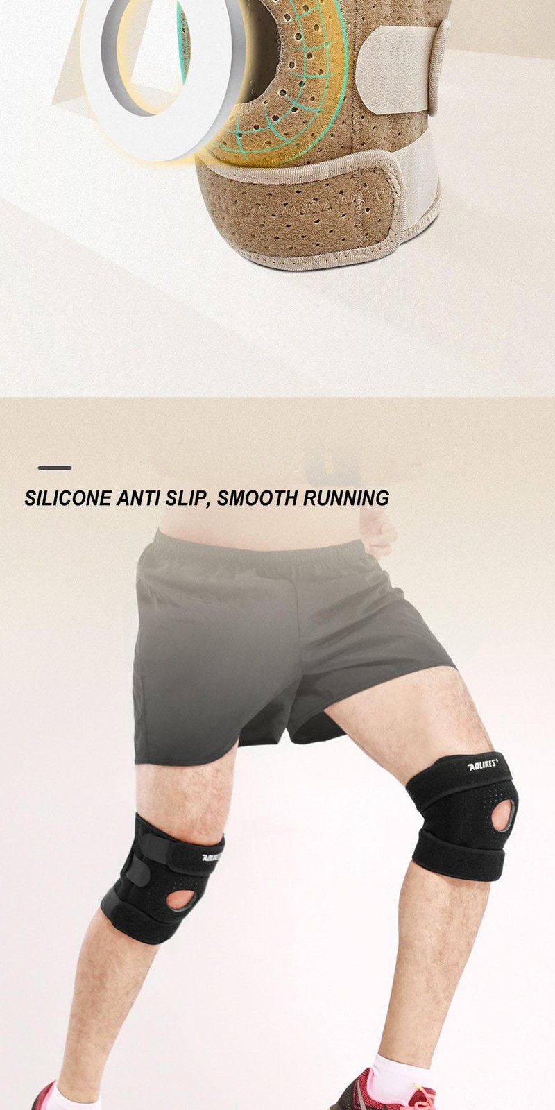 Aolikes 1pcs Breathable Four Spring Knee Support Brace Kneepad Adjustable Patell