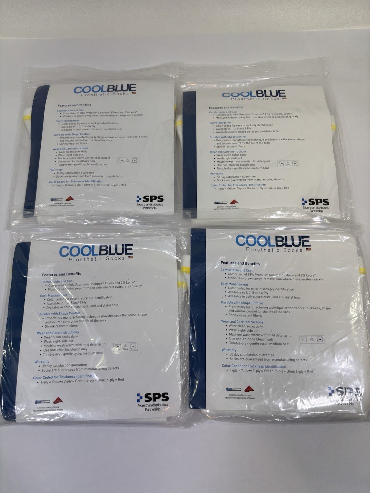 CoolBlue 1 Ply Sewn Hole Prosthetic Sock Size 3,4 Length 16-20 – Lot of 4