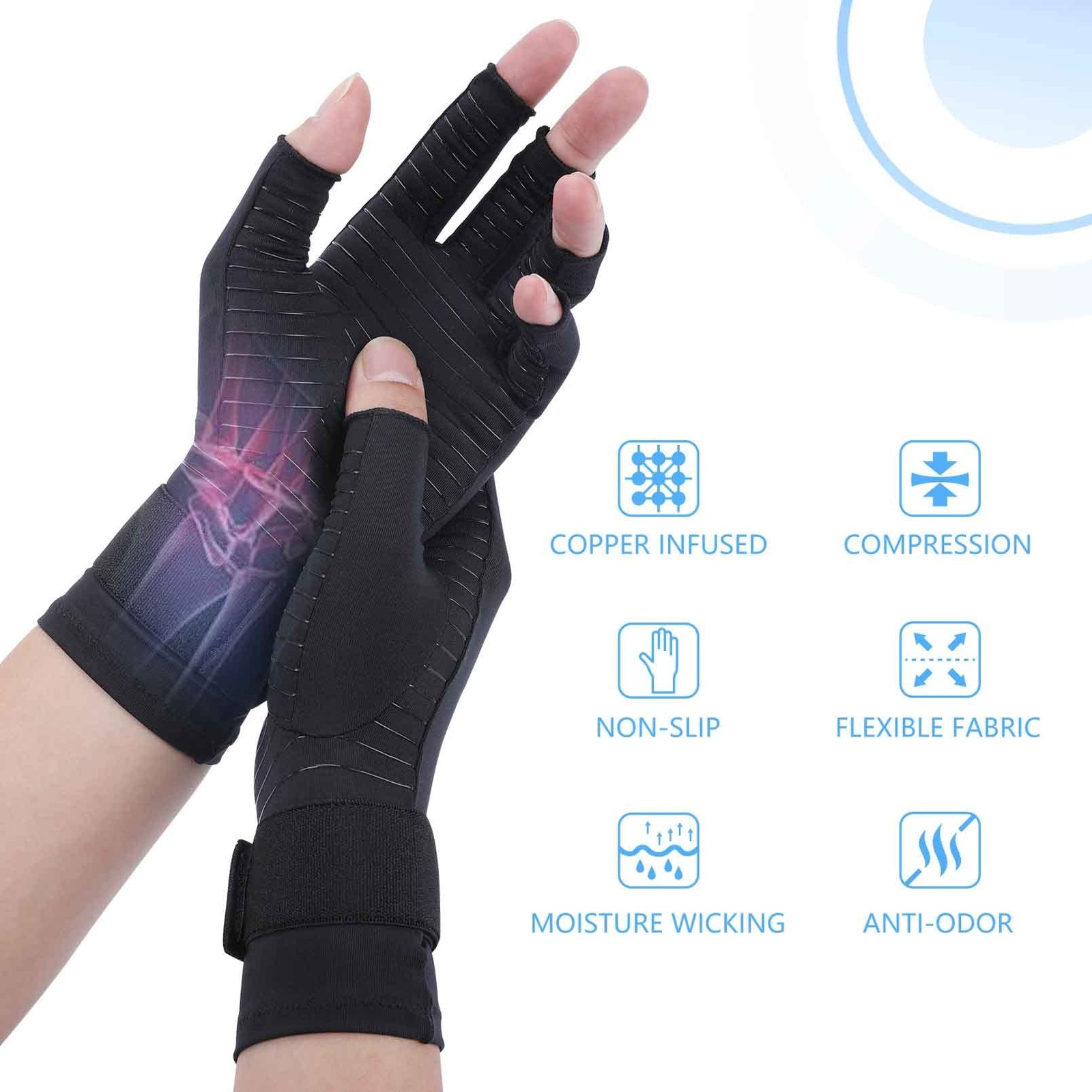 Tikaton Copper Infused Compression Arthritis Gloves with Wrist Strap for Hand…