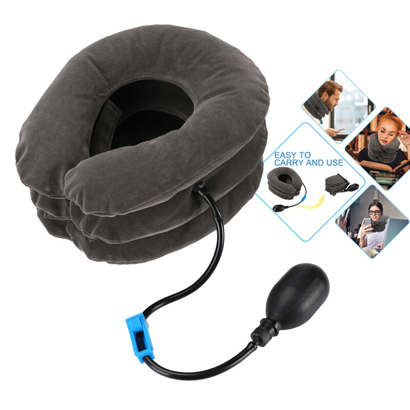 Cervical Neck Traction Collar Device for Neck Back Pain Relief Inflatable Grey