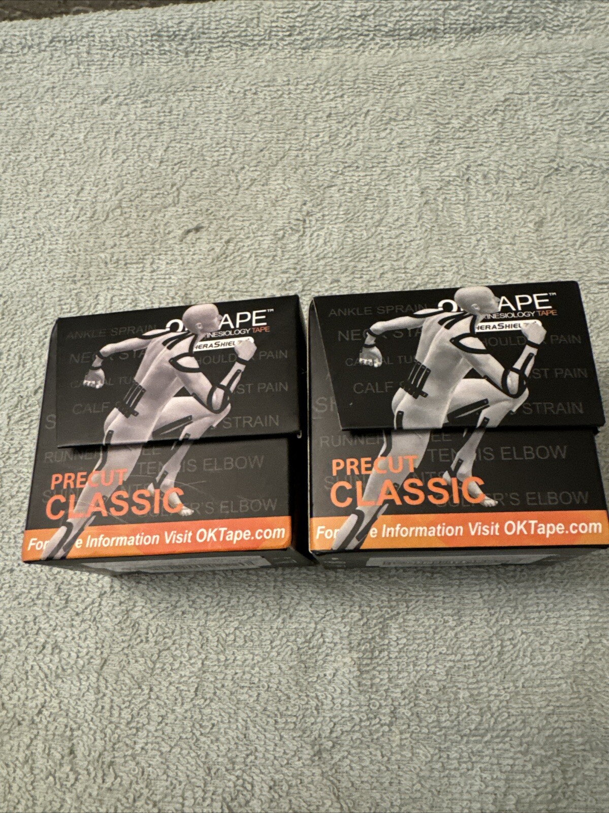 Lot Of 2 OK TAPE Kinesiology Tape 10 inches Precut, 20 Strips, Cotton Black
