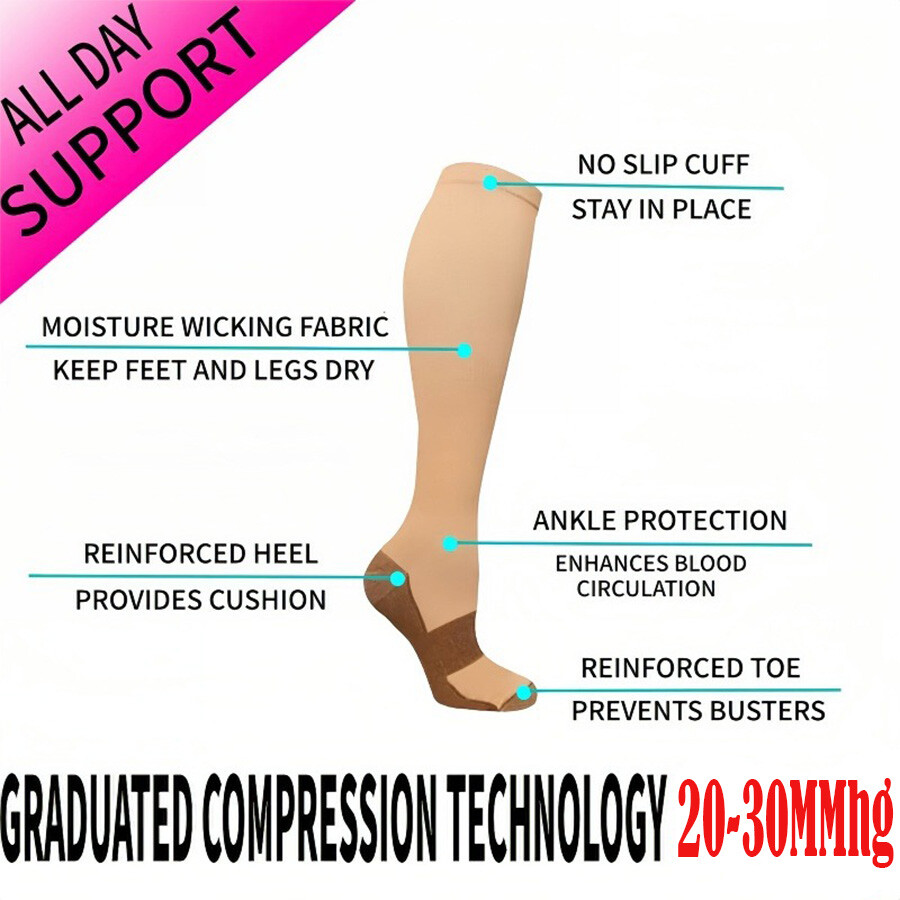3Pair Copper Compression Socks 20-30Mmhg Para Hombres y Mujeres Medias Talla