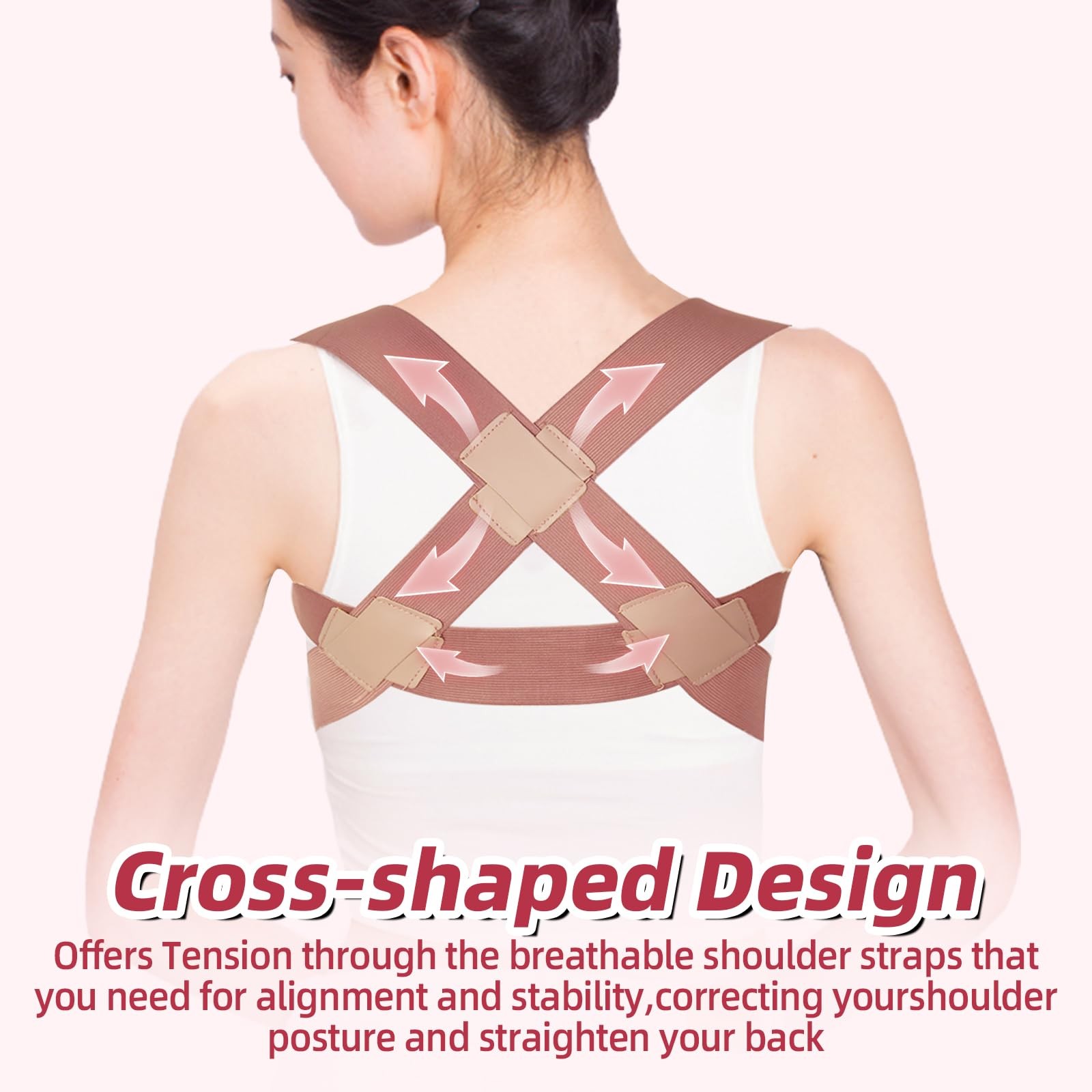 Malloraned Posture Corrector for Women,Upper Back Brace Pain Medium, Pink