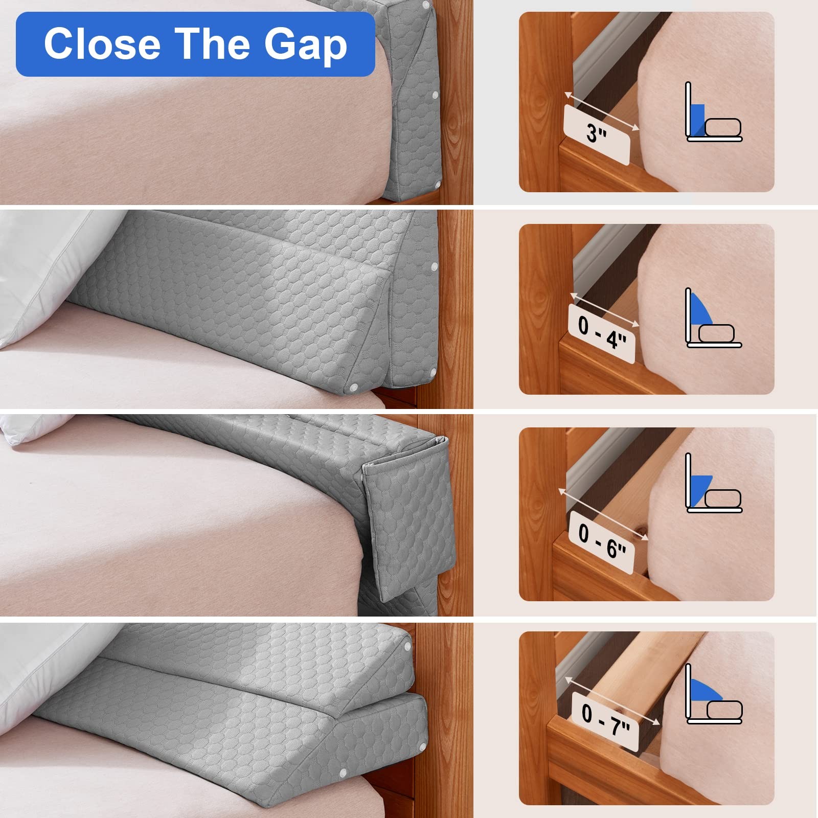 EUHAMS Queen Size Bed Wedge Pillow – Queen(10 in x6 x60 in-Big), Grey