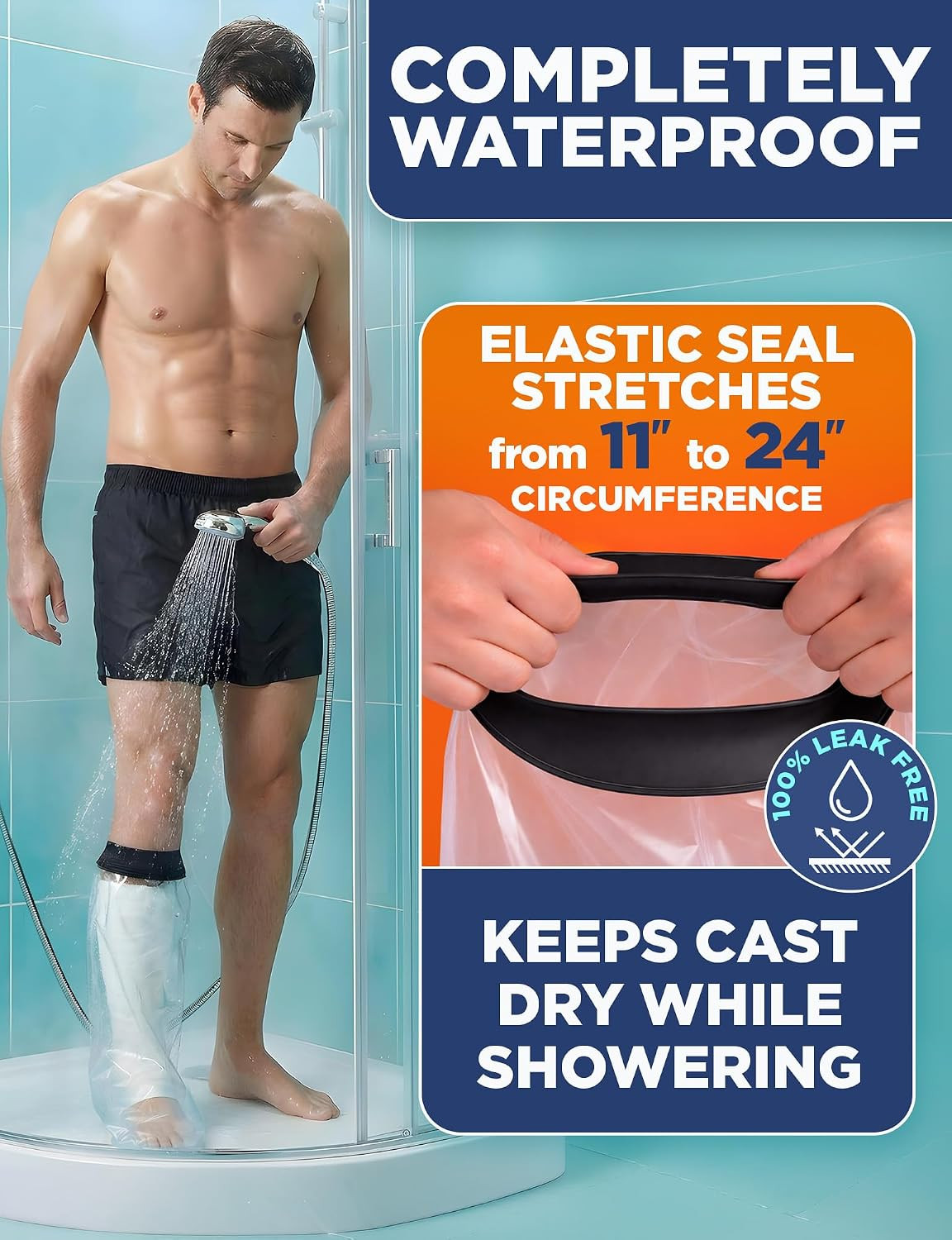 100% Waterproof Cast Covers for Shower Leg – Tight Seal – Reusable Adult Half