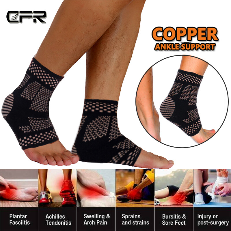 Copper Ankle Support Compression Sleeve Brace Plantar Fasciitis Socks for Sports