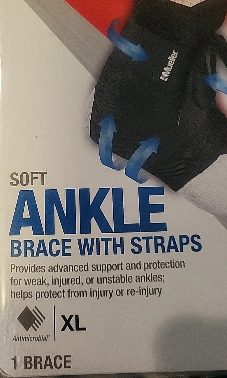 Mueller Soft Ankle Brace with Straps, Black, XL SPORT CARE
