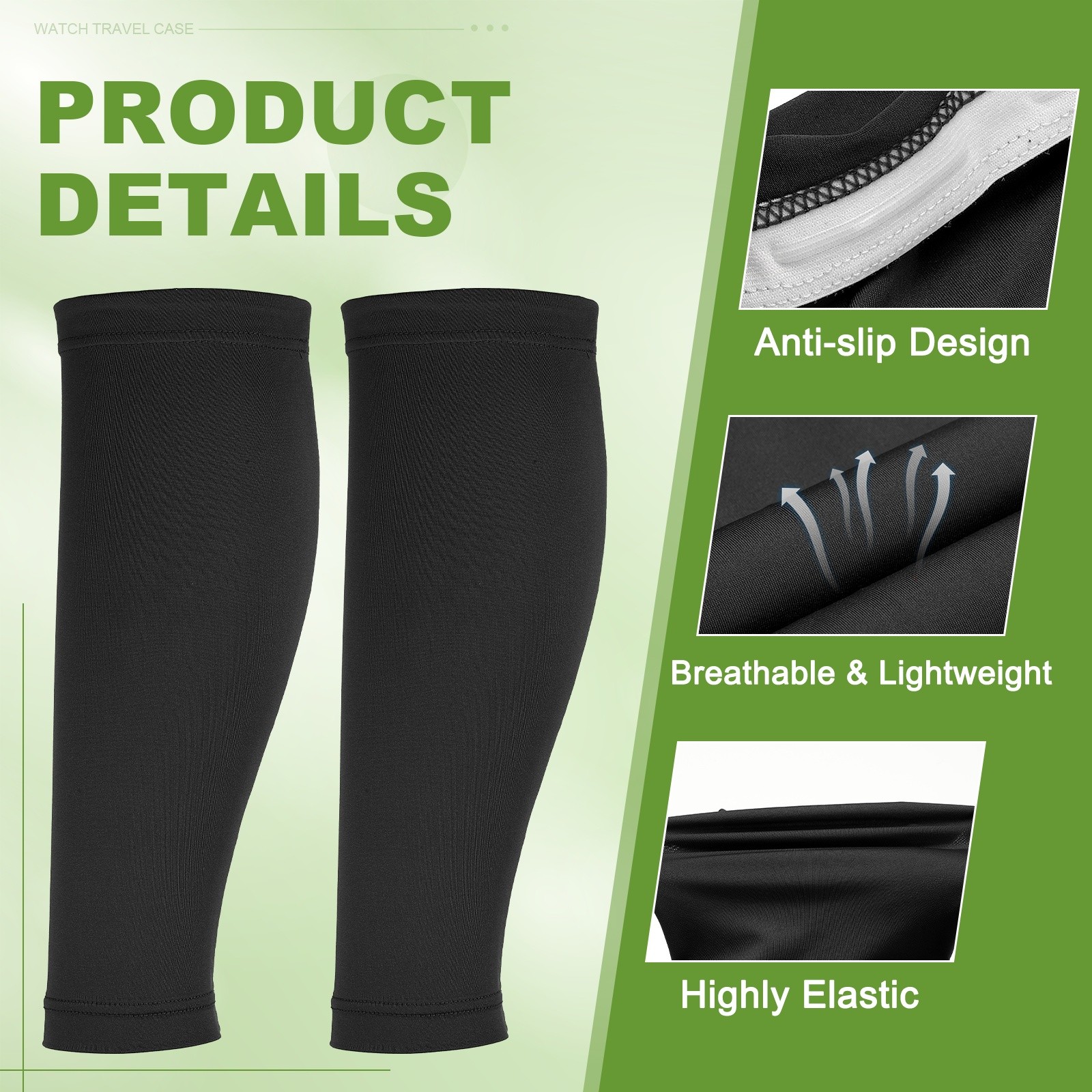 2Pair Sun Protection Leg Sleeves with Anti-slip Silicone Strips, Black