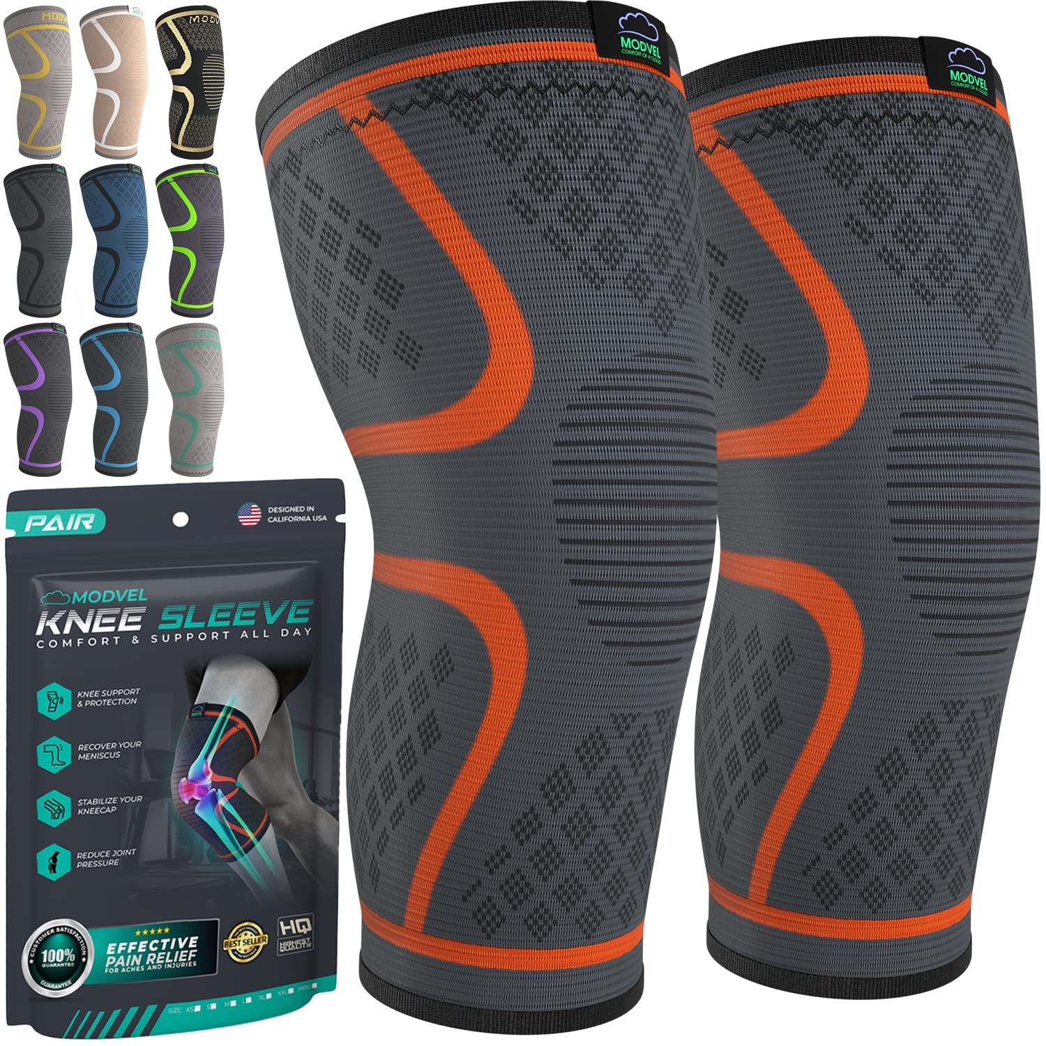 Compression Knee Brace for Women & Men, 2-Pack Knee Brace for Running Knee Pa…