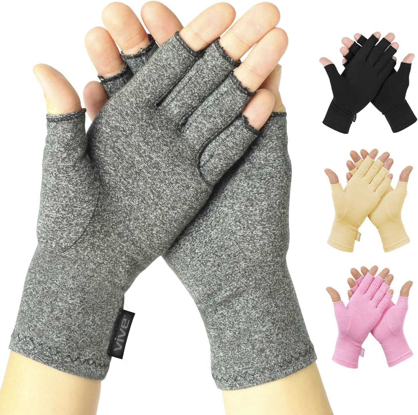 VIVE Arthritis Gloves – Unisex Rheumatoid Compression Hand Glove (Gray) Medium