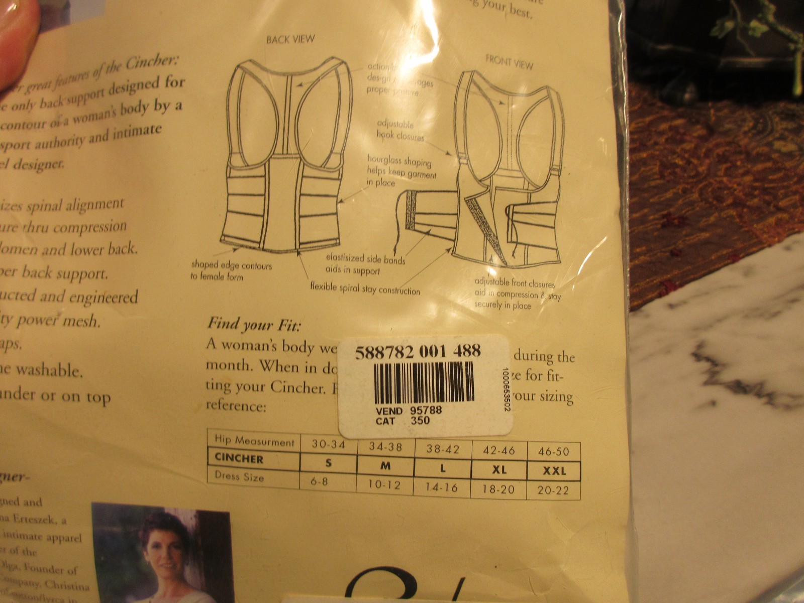 Cincher Back Support Designed for Women Christina E Size XL Nylon Lycra Spandex