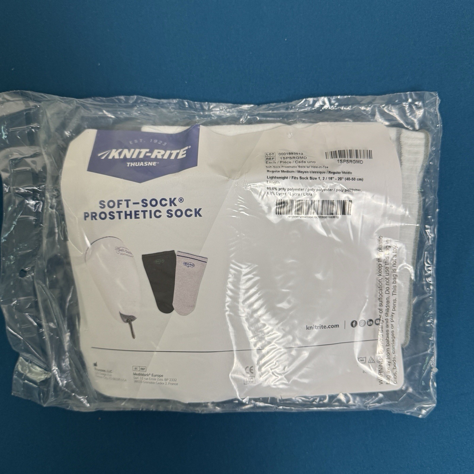 Knit-Rite Soft-Sock Prosthetic Sock W/ HOLE IN TOE FIT SOCK SZ 1, 2/16”-20 NWT