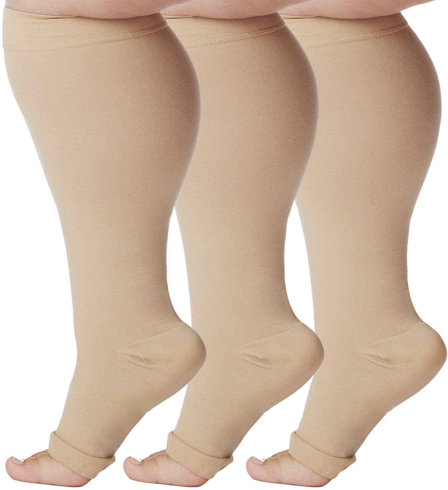 Opaque Compression Stockings 20-30 mmHg Open Toe 3 Pairs – For Swelling Relief
