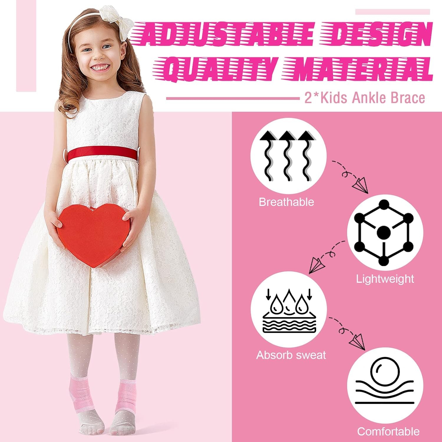 Tarpop 2 Pairs Kids Ankle Brace Set Foot Support Stabilizer Wraps Small, Pink
