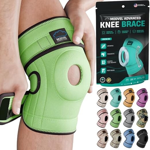 MODVEL ELITE Knee Brace~Women & Men w/Side Stabilizers~Patella Gel GREEN~SZ. XXL