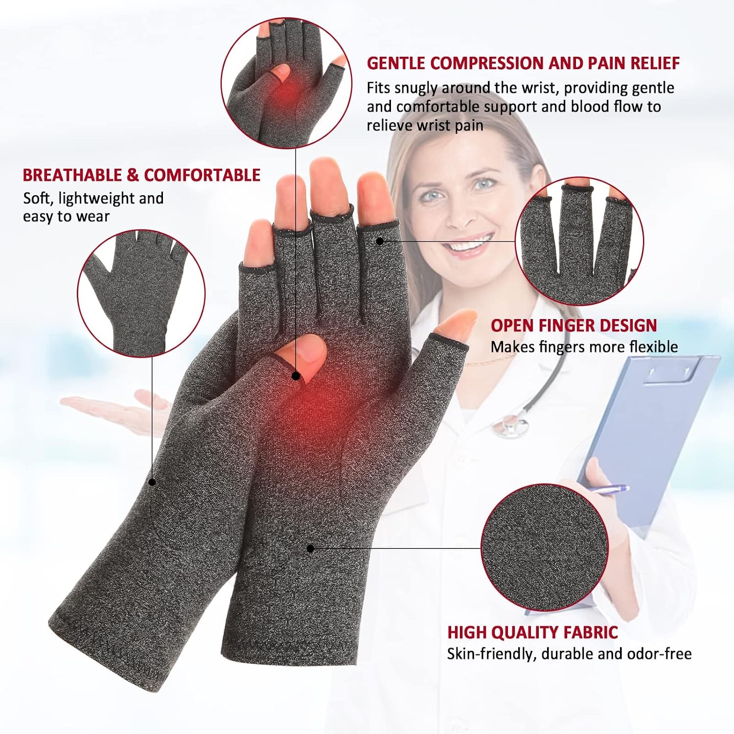 2 Pairs Arthritis Compression Gloves for Women Men Carpal Tunnel Pain Relief