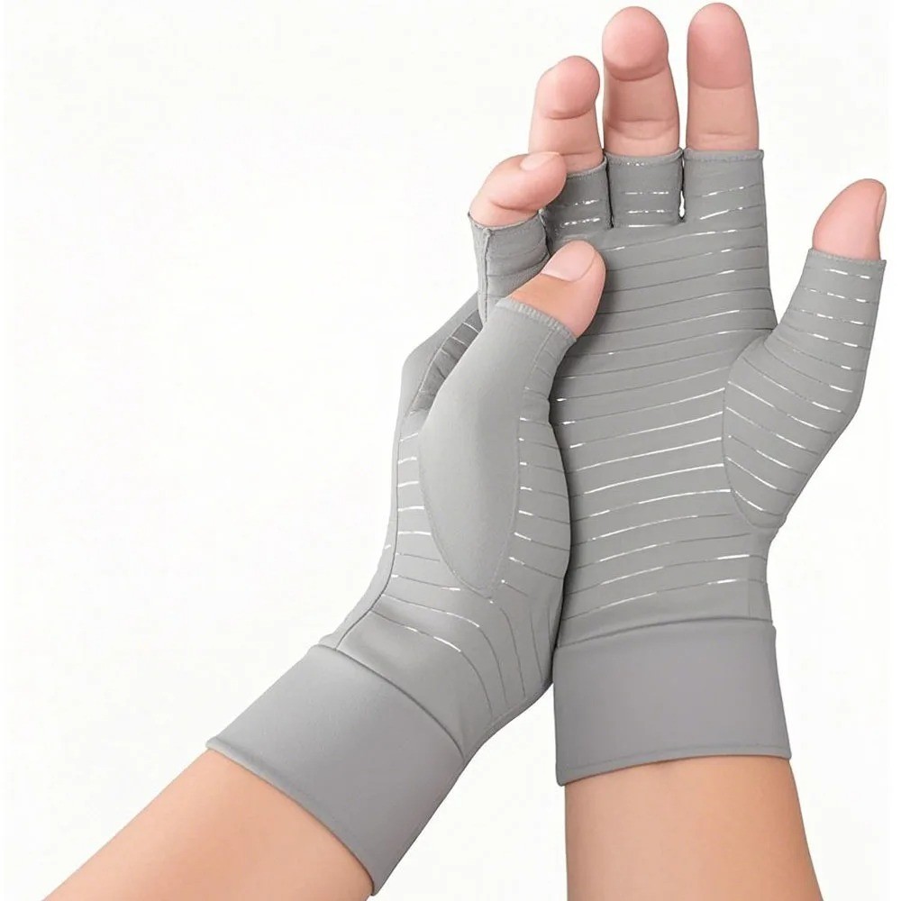 1 Pair Copper Compression Gloves Full Finger Arthritis Support Hand Pain Relief