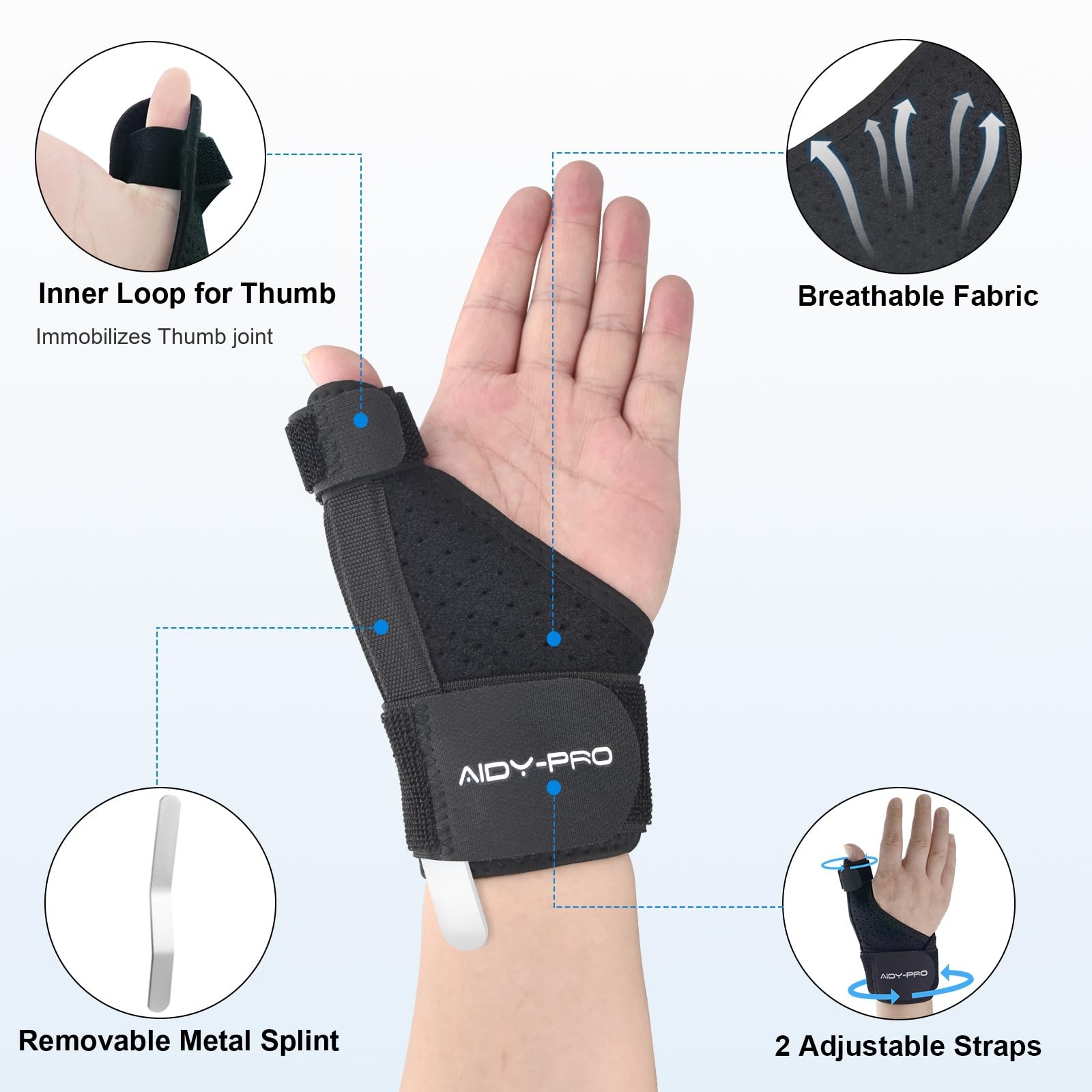 AIDY-PRO Trigger Thumb Brace Right Hand or Left for L/XL, Black