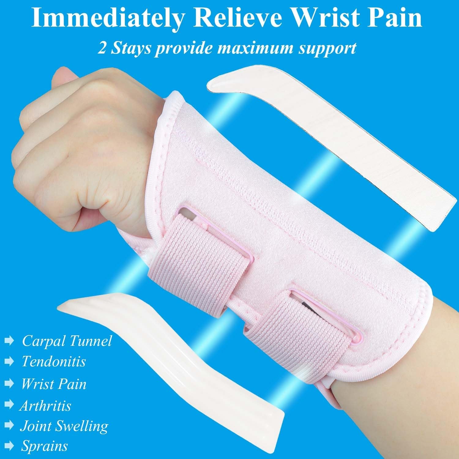 Tianhengyi Carpal Tunnel Wrist Brace, Adjustable Right Hand S/M, Pink