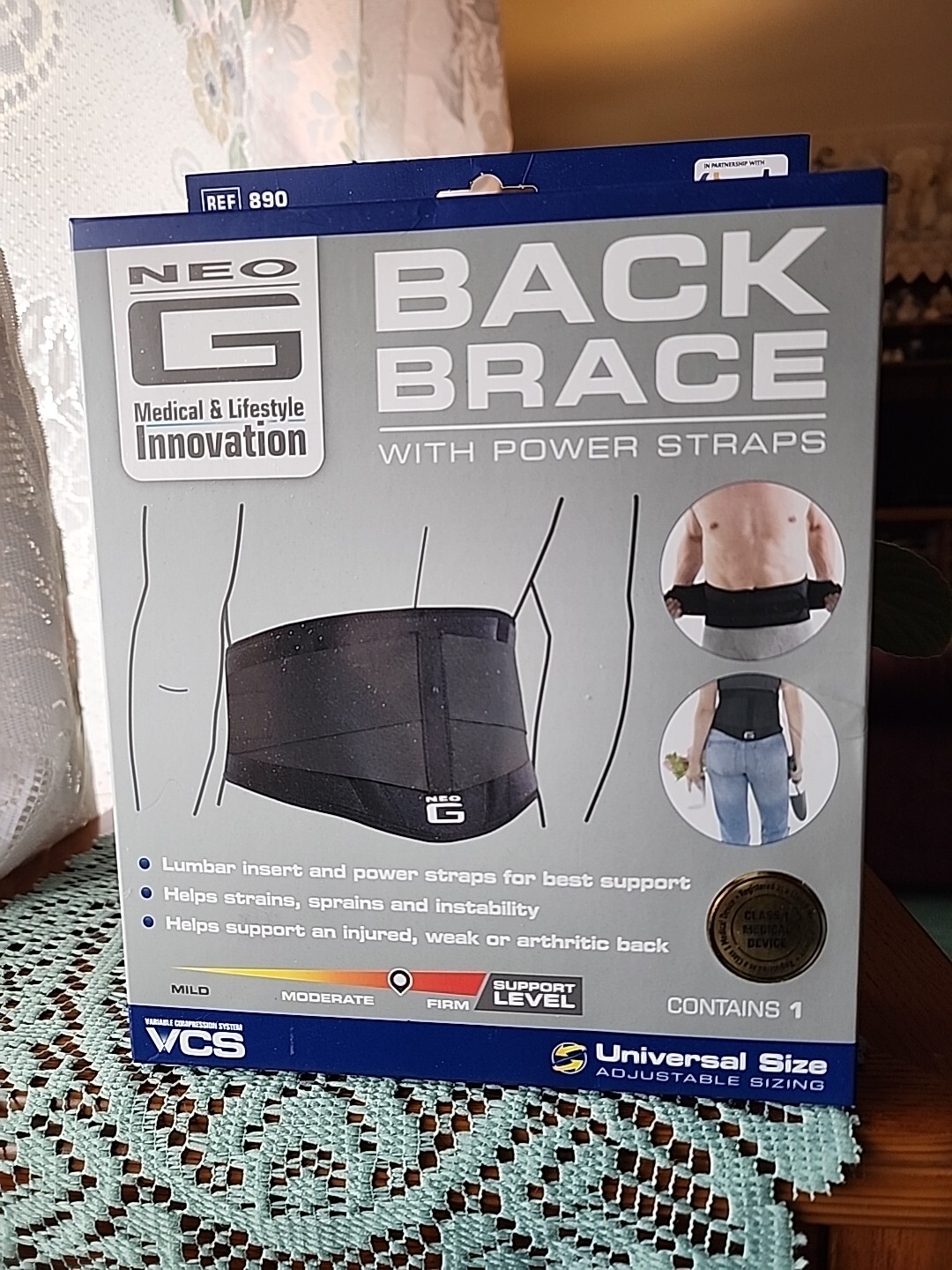 NEW Neo G Back Brace With Power Straps Universal Size Ref 890 Adjustable One PC.