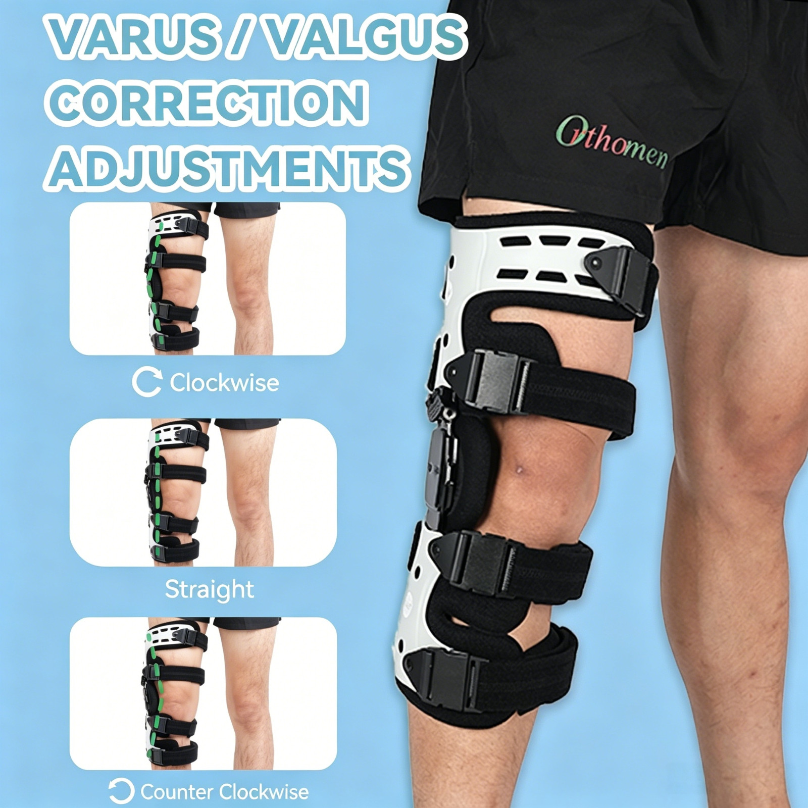 Osteoarthritis unloading brace, adjustable for decompression up and down stairs