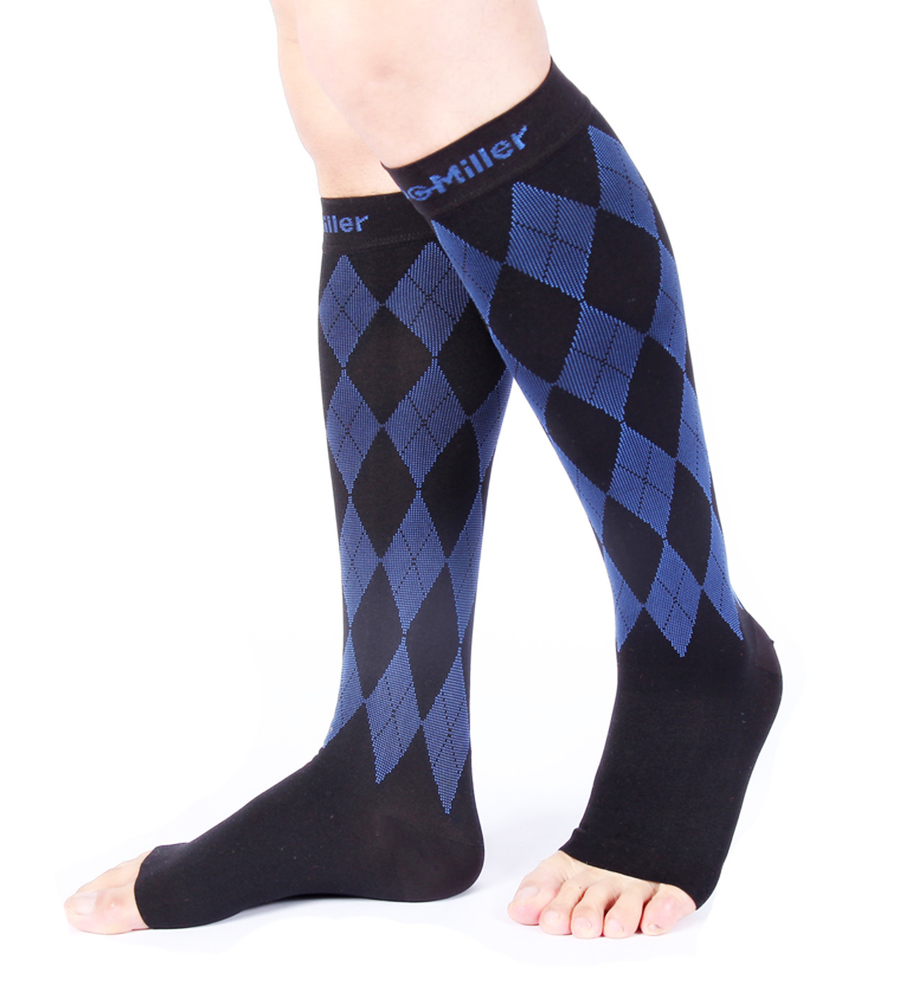Doc Miller Open Toe Socks Compression Stockings 20-30 mmHg Varicose Veins BLUE