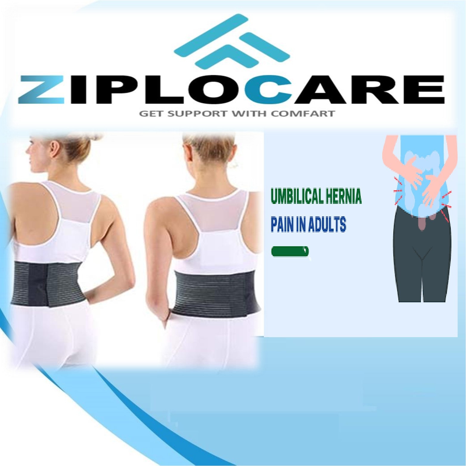 Umbilical Black Hernia Belt Pain relief Support Brace with 1 Removable Compressi