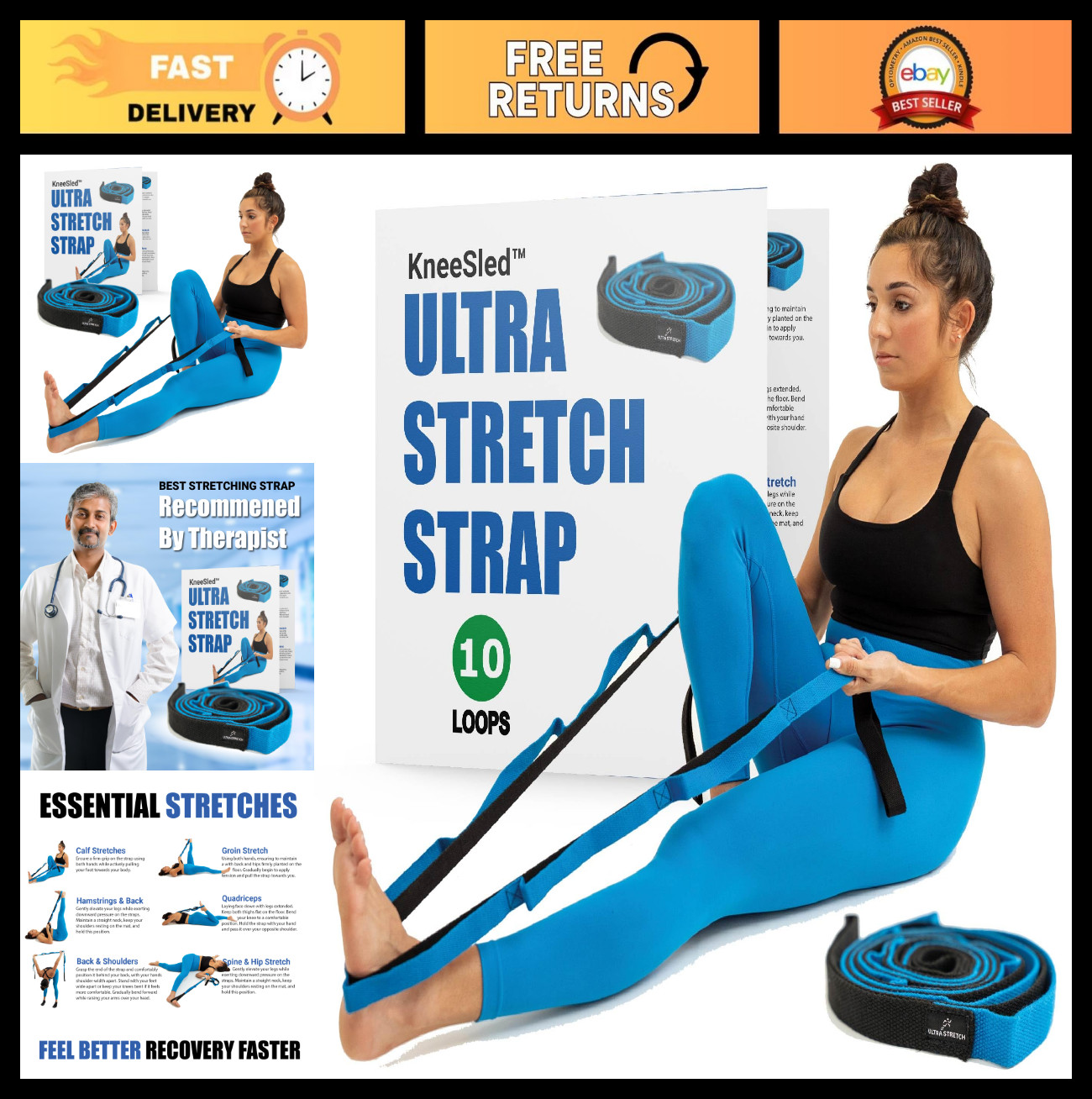 Ultra Stretch Therapy Strap for Physical Therapy & Flexibility Training