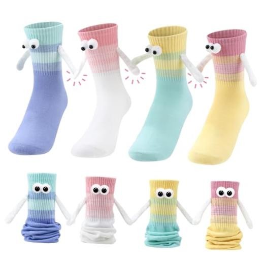 2/Pairs Magnetic Holding Hands Socks, 4 White, Yellow, Blue, Green(gradient)