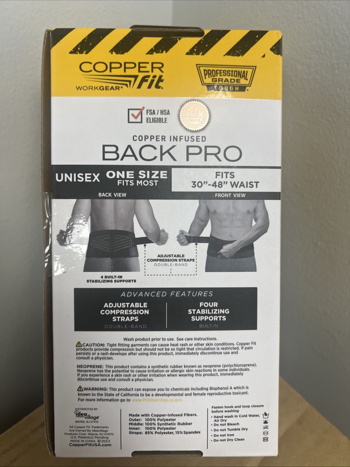 Copper Fit WORK GEAR-Back Pro Support Belt W/Straps- One Size Fits Most 30”-48”