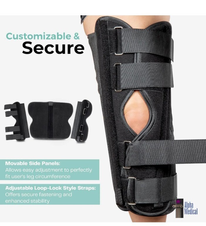 Alpha Medical Three Panel Knee & Leg Immobilizer, Knee Splint, Knee Brace 12″