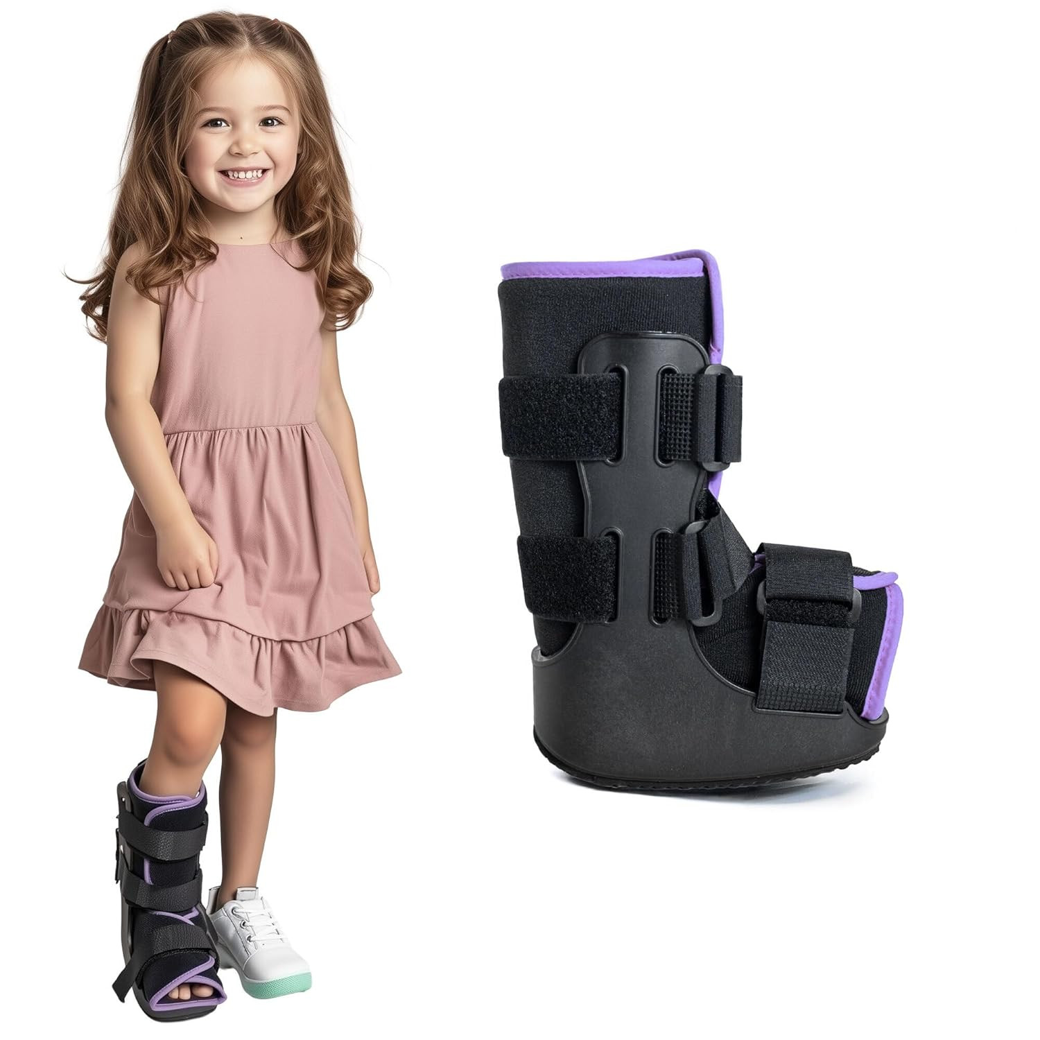 Kids Pink Walking Boot for Foot Injuries & Ankle Sprains, Large Size 11.5K-1.5