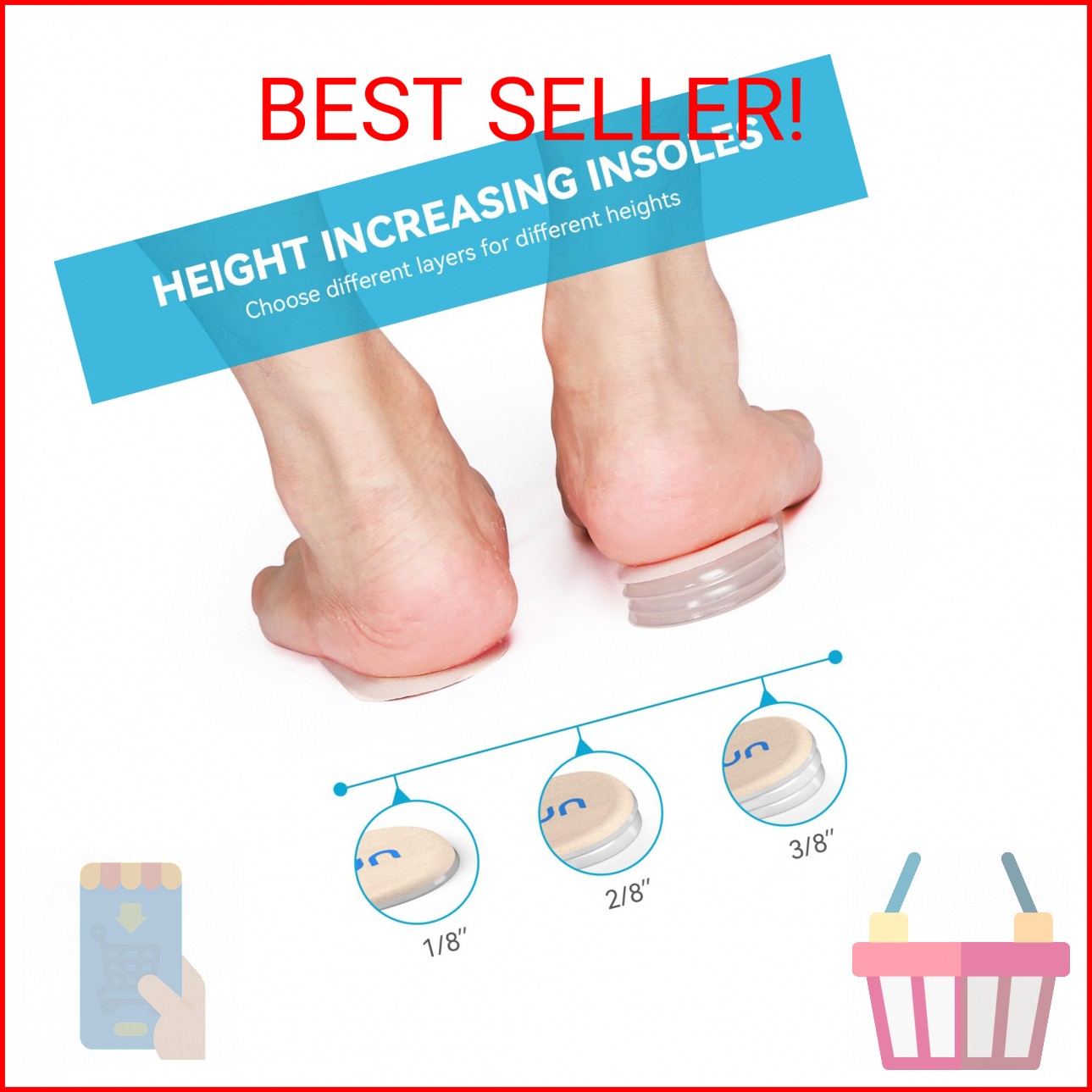 Sumifun Heel Lift, 3-Layer Gel Shoe Lifts for Women Uneven Legs, Adjustable Orth