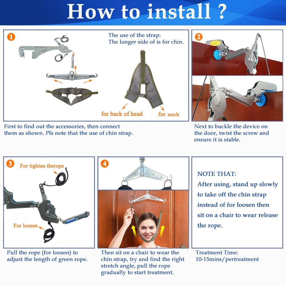 Cervical Neck Traction Stretcher Over Door Head Brace for Pain Relief at Home