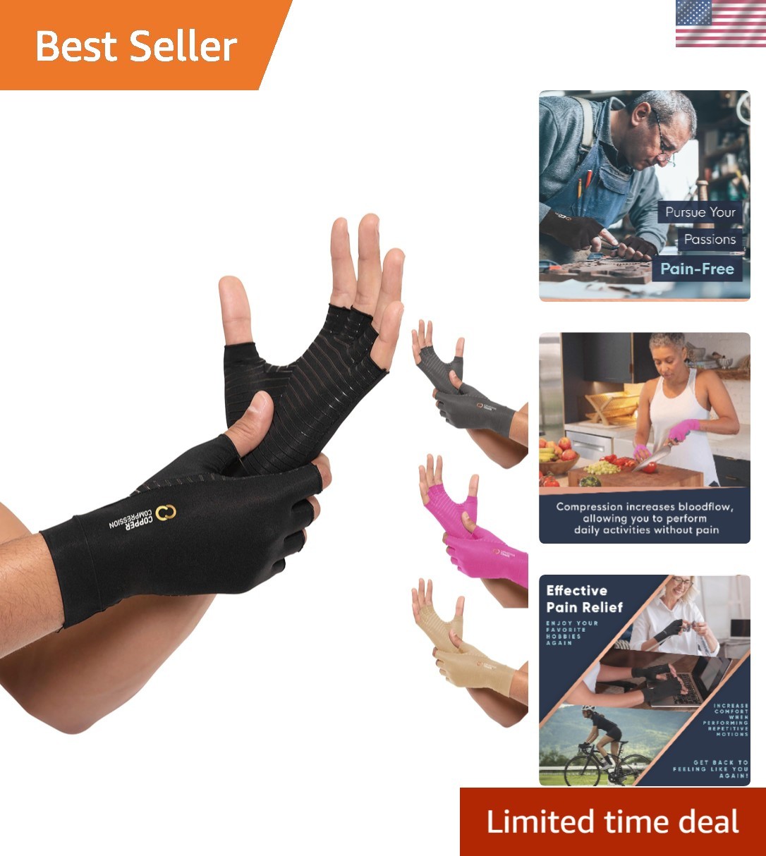 Compression Gloves for Arthritis & Carpal Tunnel | Fingerless & Moisture-Wicking