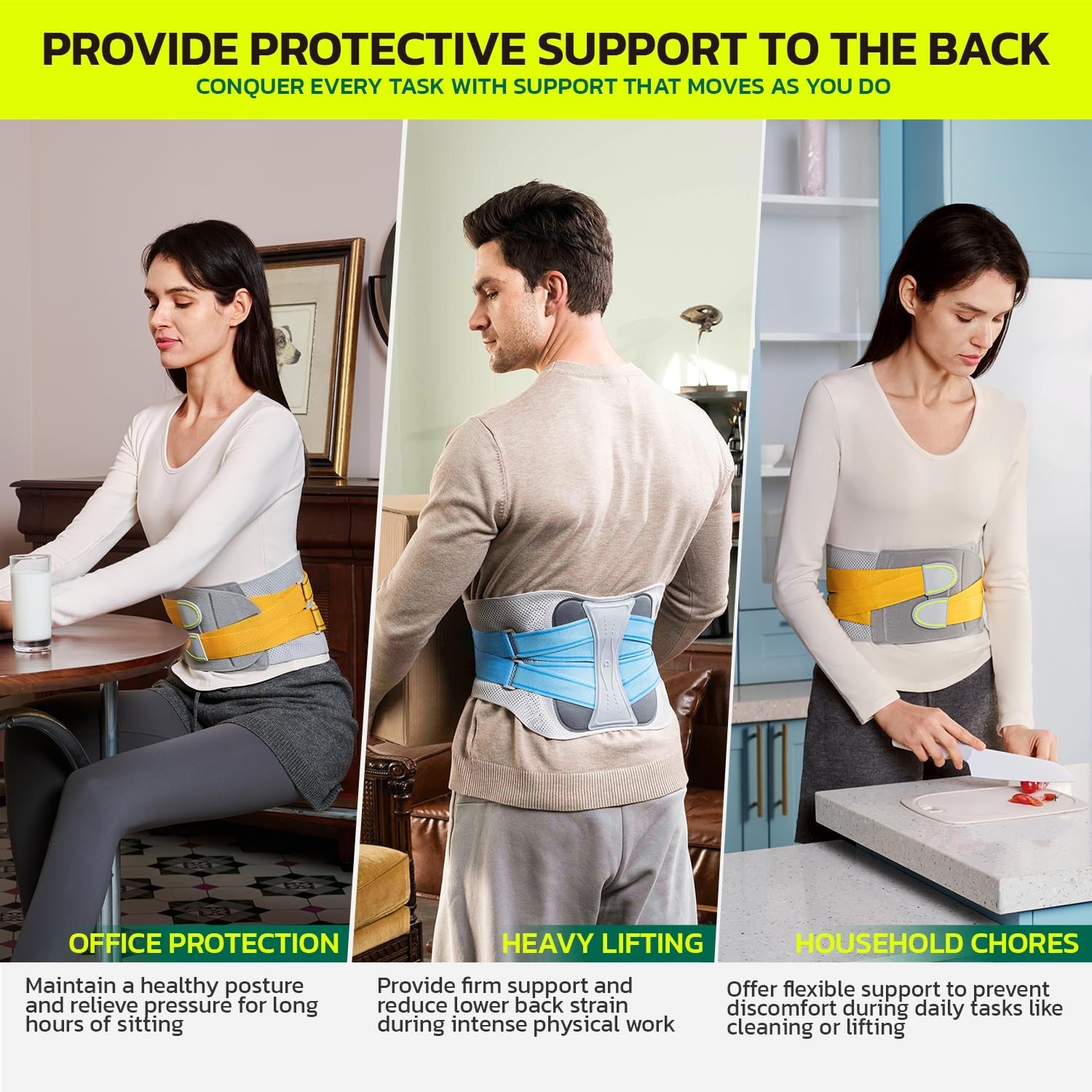 Adjustable Back Brace for Lower Back Pain Relief, Lumbar Support Belt, Dual Comp