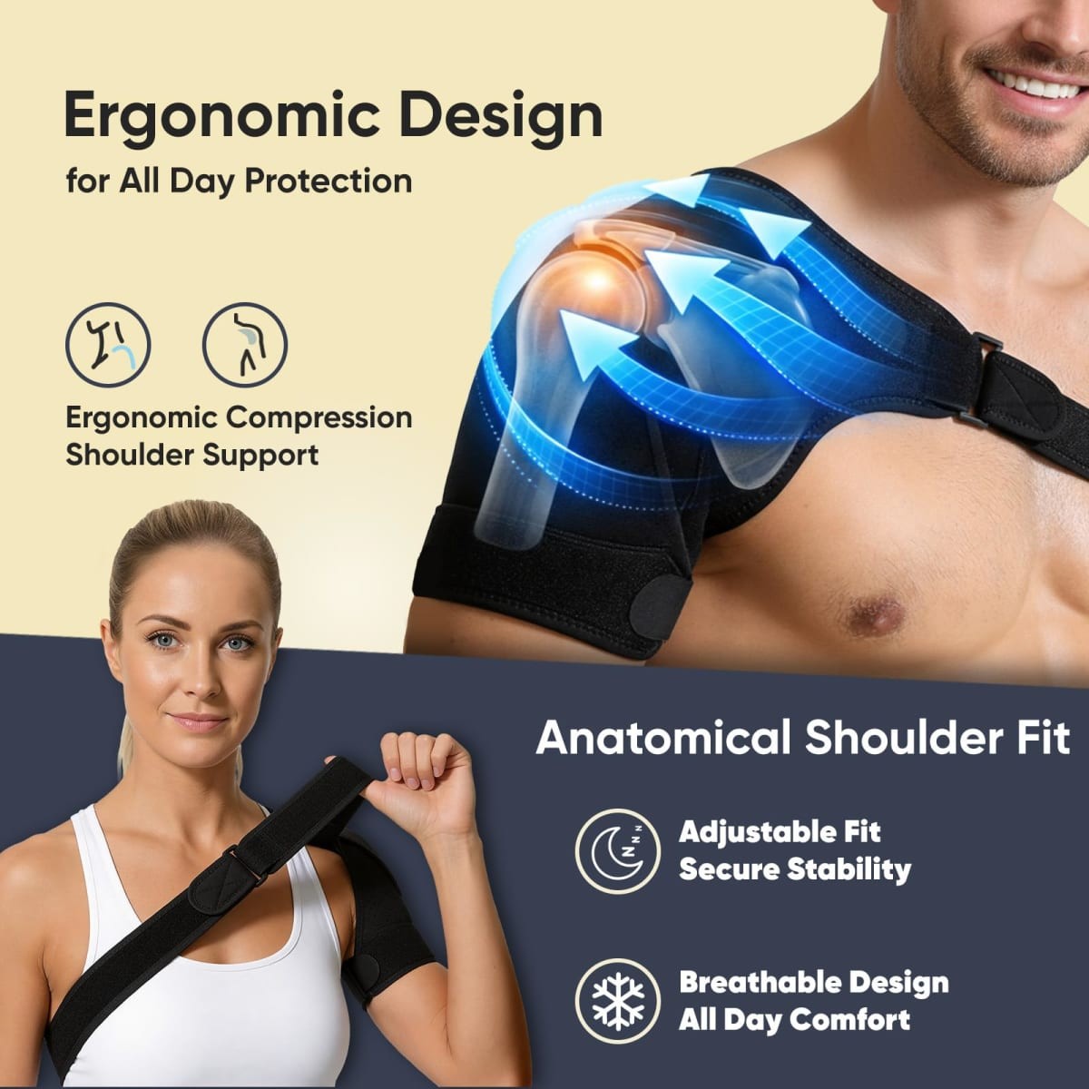 NEXVOXA 1 PC Shoulder Brace for Men and Women Pain Relief – Support