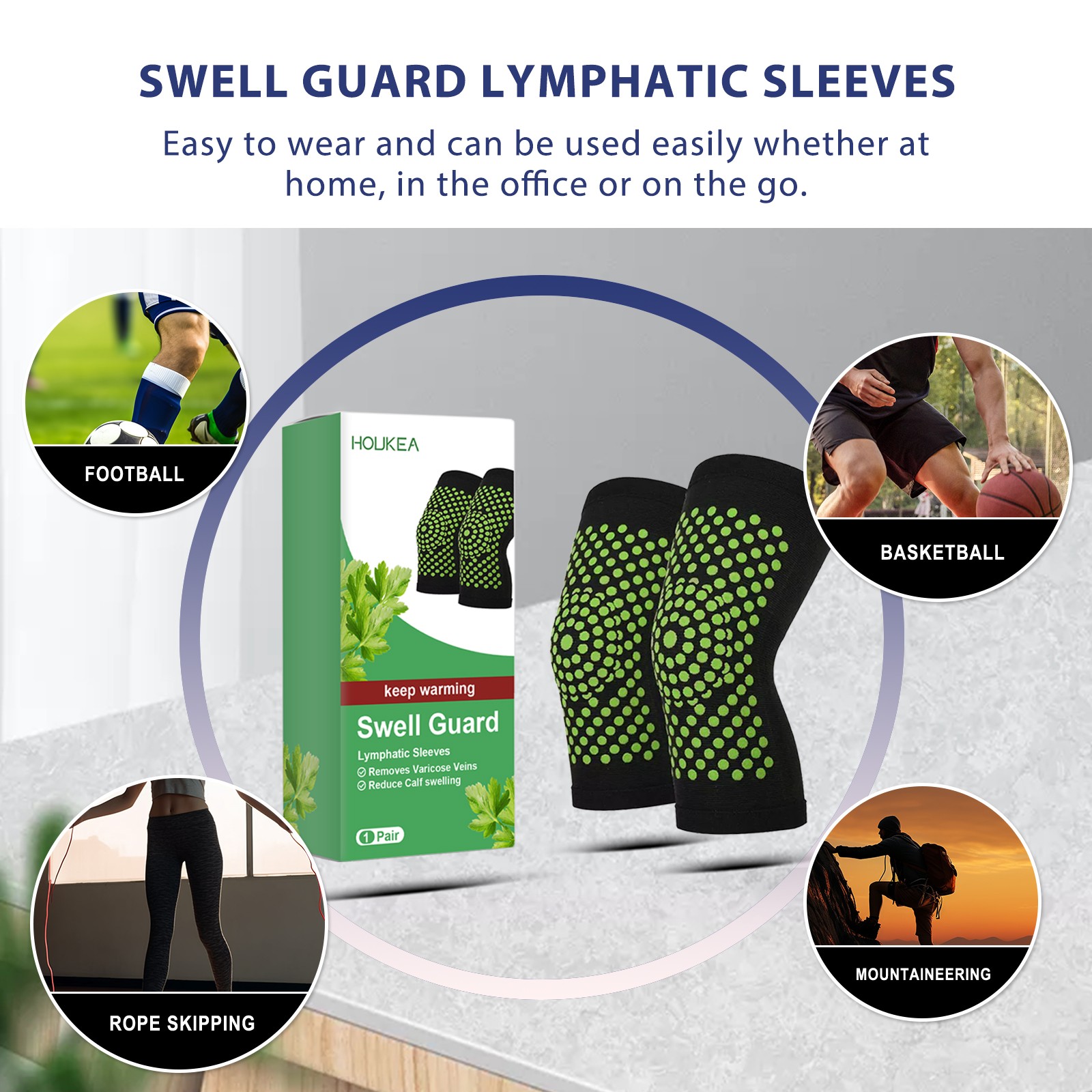 Self Heating Leg Sleeve Compression Wrap for Muscle Relief & Lymph Support