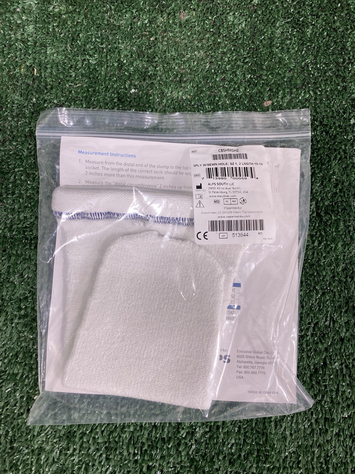 Cool Blue 5 Ply Prosthetic Sock Size 1, 2 Length 10-14 Sewn Hole CB5HMSH2 New