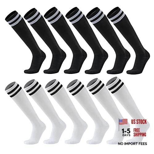 6 Pairs Soccer Socks Color Stretchy Compression One Size 6pairs-black+white