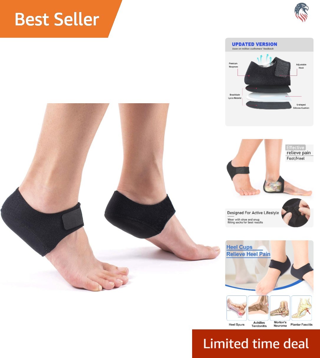 Heel Cups Compatible with Shoes for Plantar Fasciitis Heel Pain Support Cushions