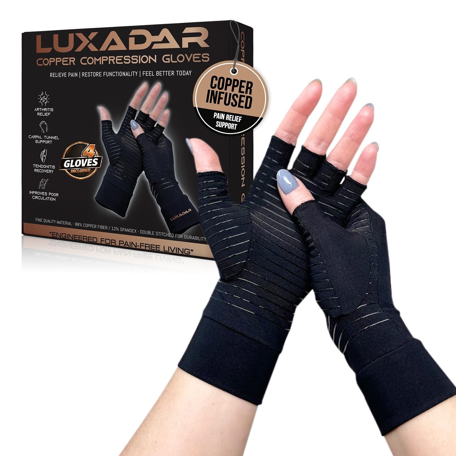 Luxadar UPDATED Fingerless Compression Gloves Women and Men, Post-Surgery, Co…