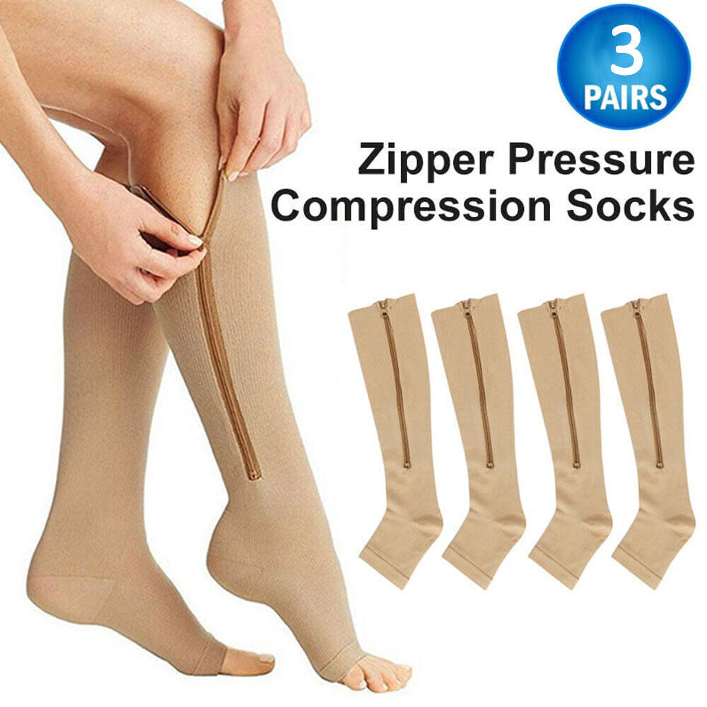 Copper Zipper Compression Socks Knee Support Compression Stockings 15-20mmHg US-
