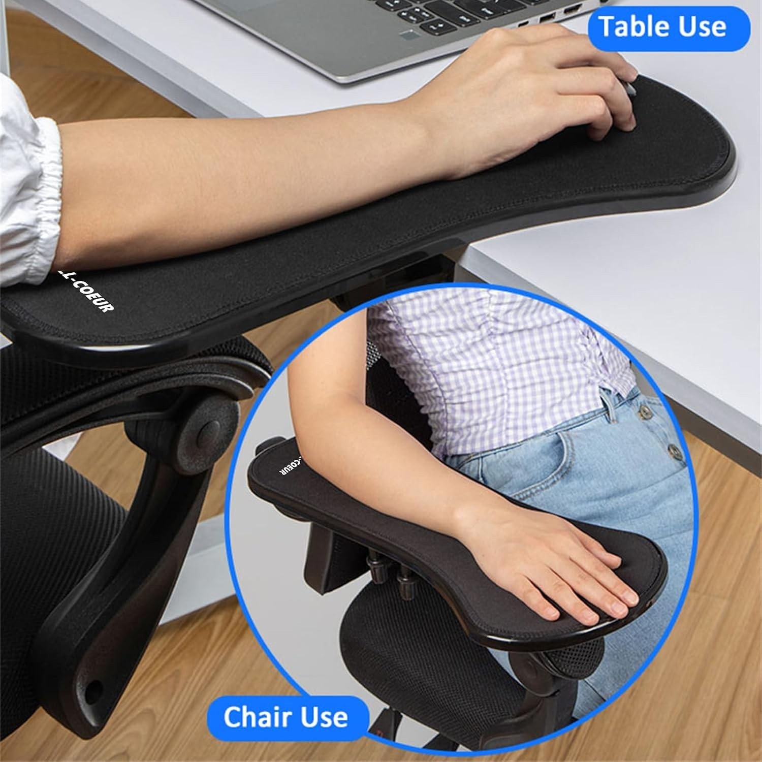 Deluxe 2pc Black Armrest Extender, Ergonomic Wrist Support Desk/Chair Mount